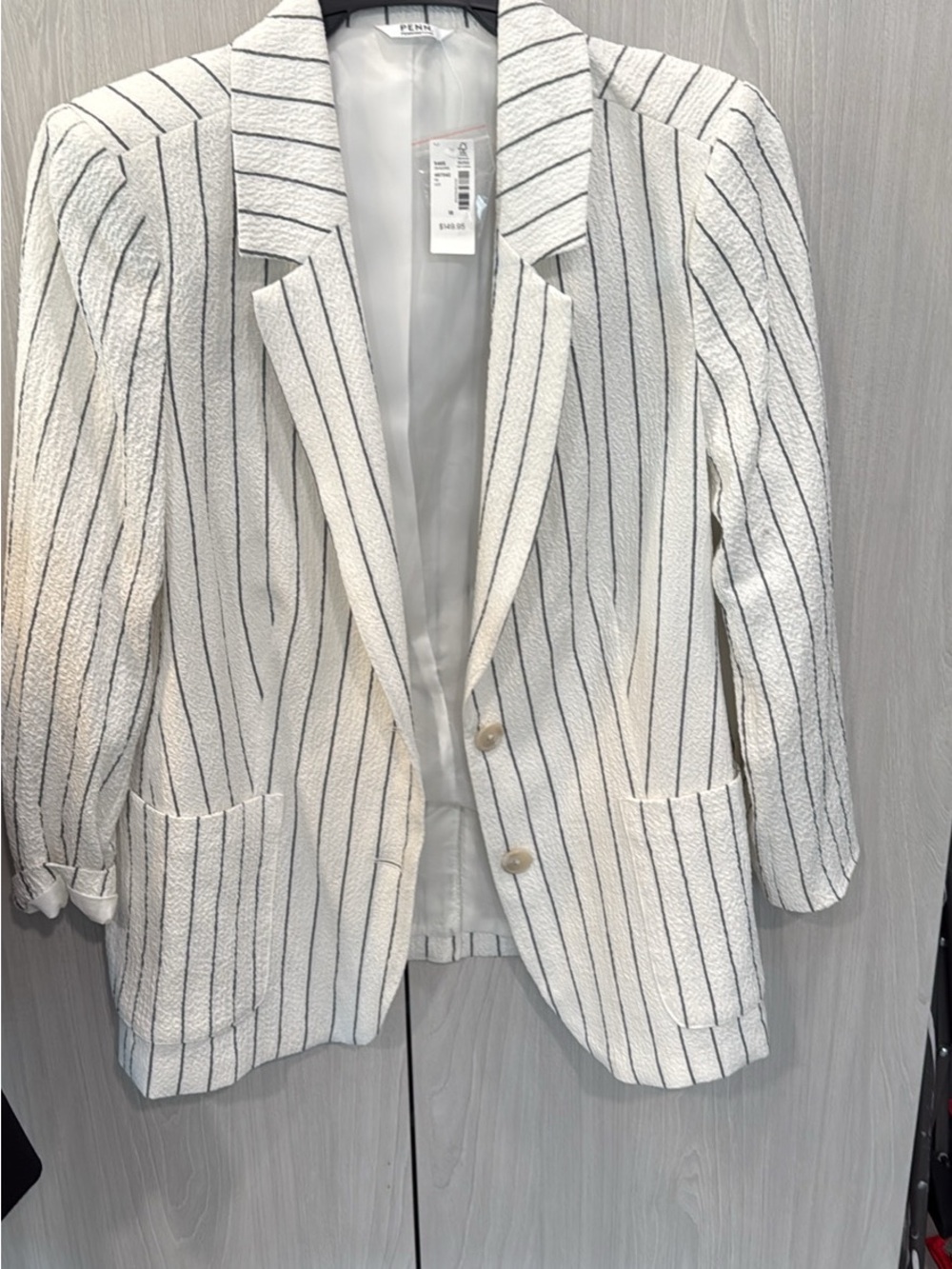Penningtons White Blazer with Black Pinstripes